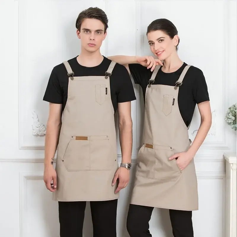 Cooking Bib Apron with Pockets Chef Cook Kitchen Apron for Men Women