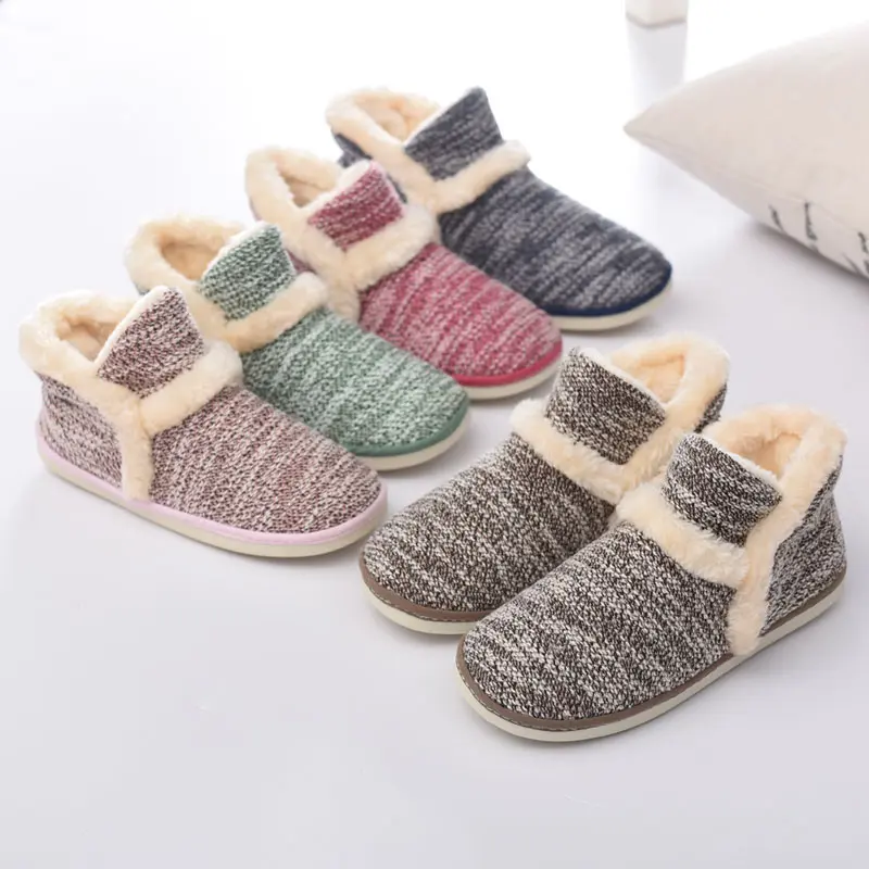 Winter Warm Slippers Booties for Women Plush Knitted House Shoes Ladies Boots Indoor Outdoor