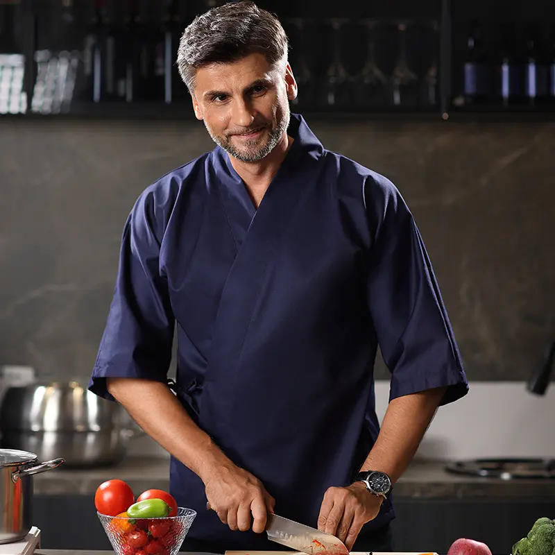 Sushi Chef Uniform 3/4 Sleeves Chef Restaurant Jacket Men Women Japanese Kimono Kitchen Cook Coat Waiter Uniform