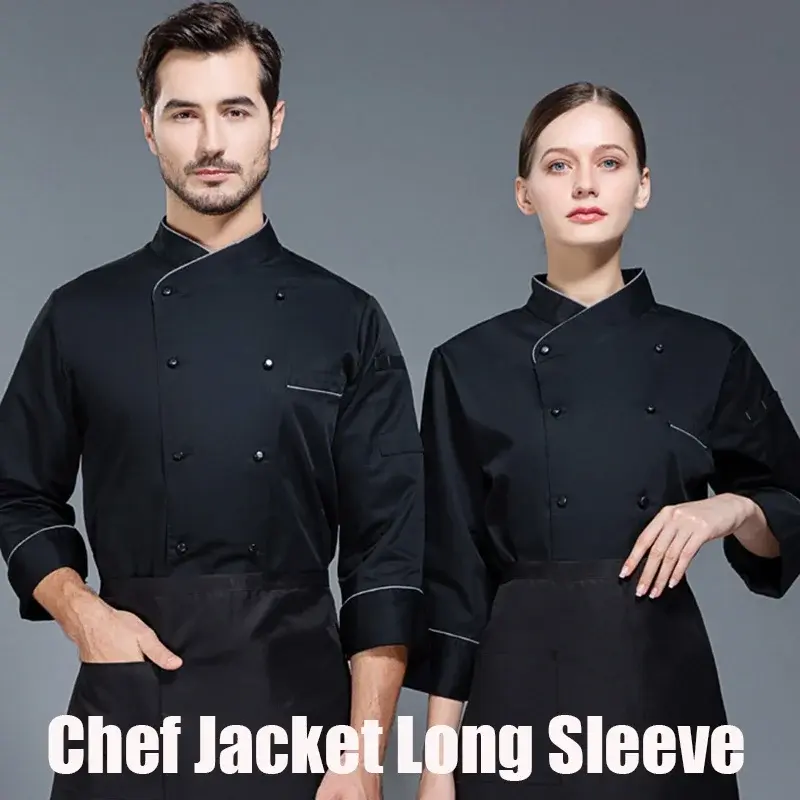Classic Chef Jacket for Men Women Restaurant Waiter Waitress Uniform in Black and White
