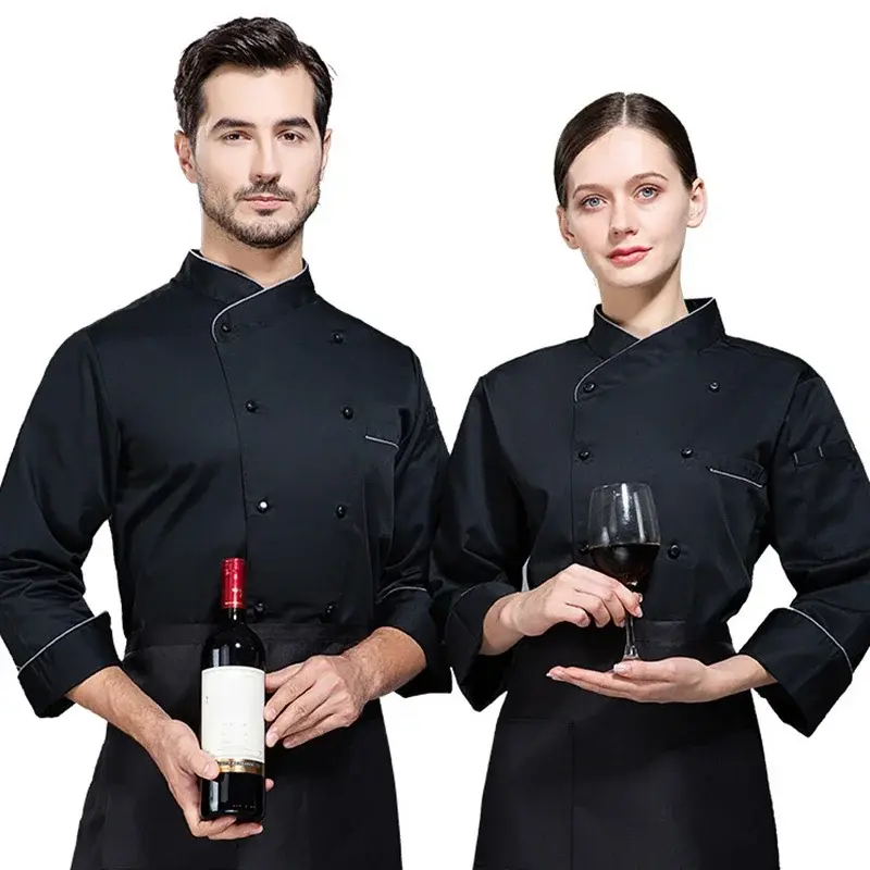 Classic Chef Jacket for Men Women Restaurant Waiter Waitress Uniform in Black and White