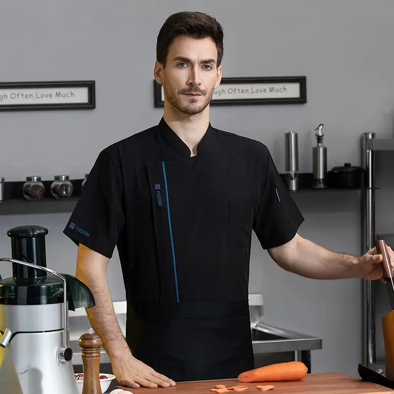 Chef Jacket Men Women Short Sleeve Uniform Snaps Button  for Kitchen Bakery Catering Hotel