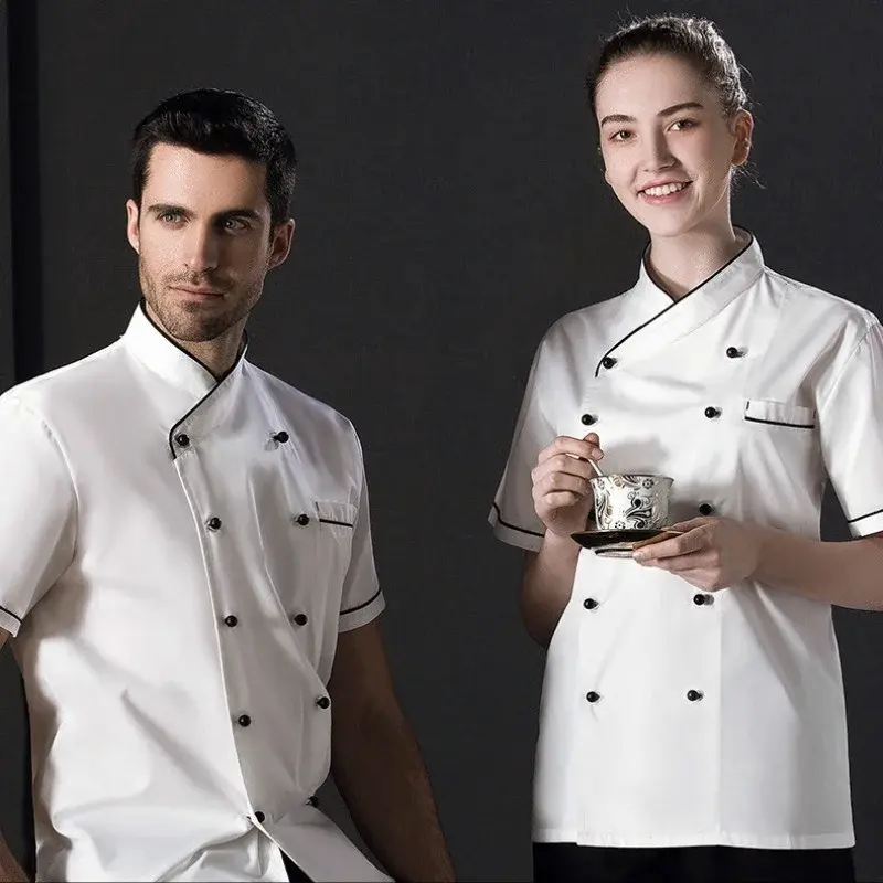Classic Chef Jacket for Men Women Restaurant Waiter Waitress Uniform in Black and White