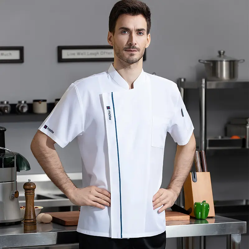 Chef Jacket Men Women Short Sleeve Uniform Snaps Button  for Kitchen Bakery Catering Hotel