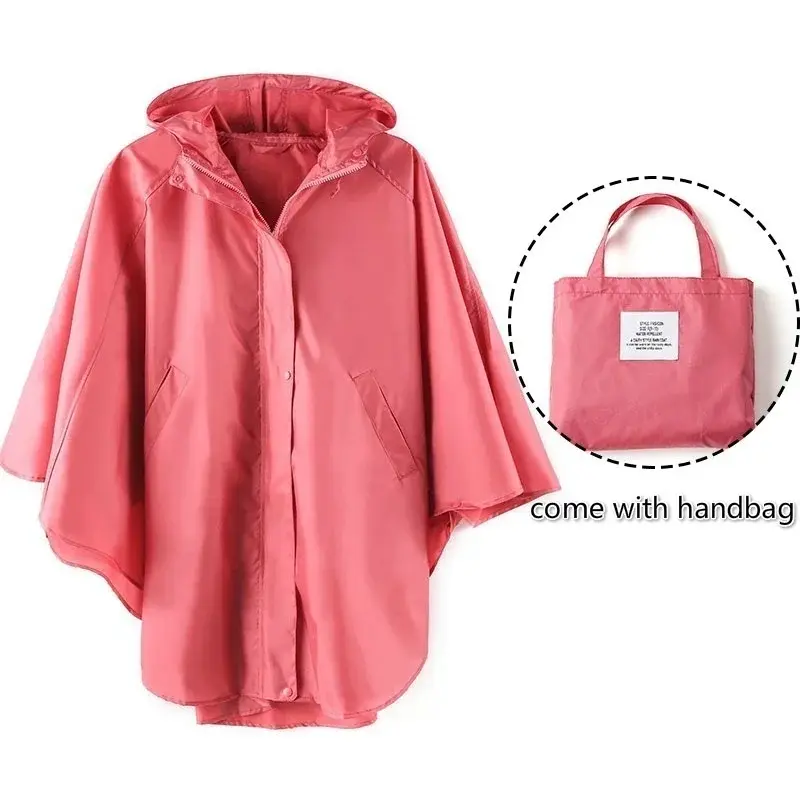 Fashionable Women's Rain Poncho Hooded Outdoor Travel Waterproof Packable Rain Coat Rainwear
