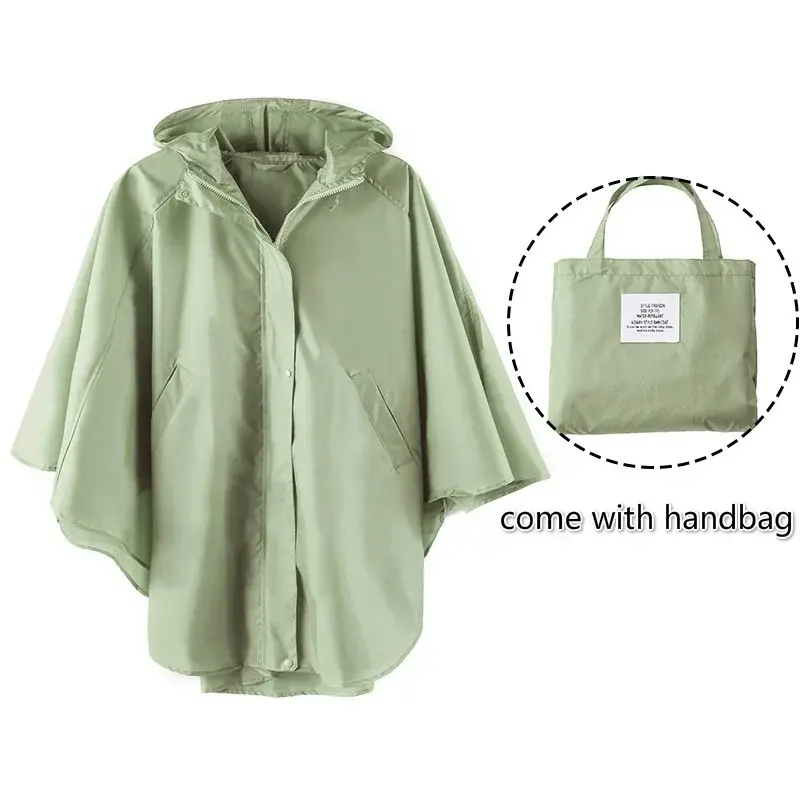 Fashionable Women's Rain Poncho Hooded Outdoor Travel Waterproof Packable Rain Coat Rainwear