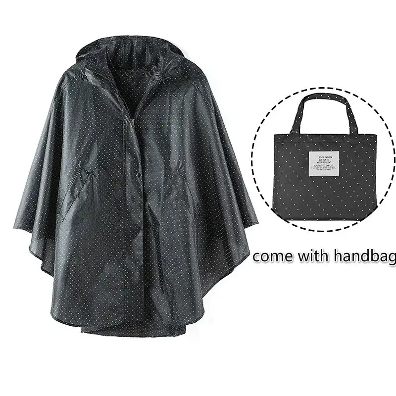 Fashionable Women's Rain Poncho Hooded Outdoor Travel Waterproof Packable Rain Coat Rainwear