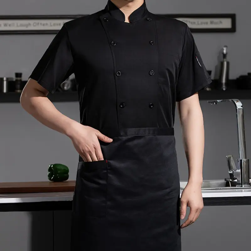 Short Sleeve Chef Shirt Light Blue Men Women Kitchen Pastry Uniform Canteen Restaurant Kitchen Waiter Cook Jacket