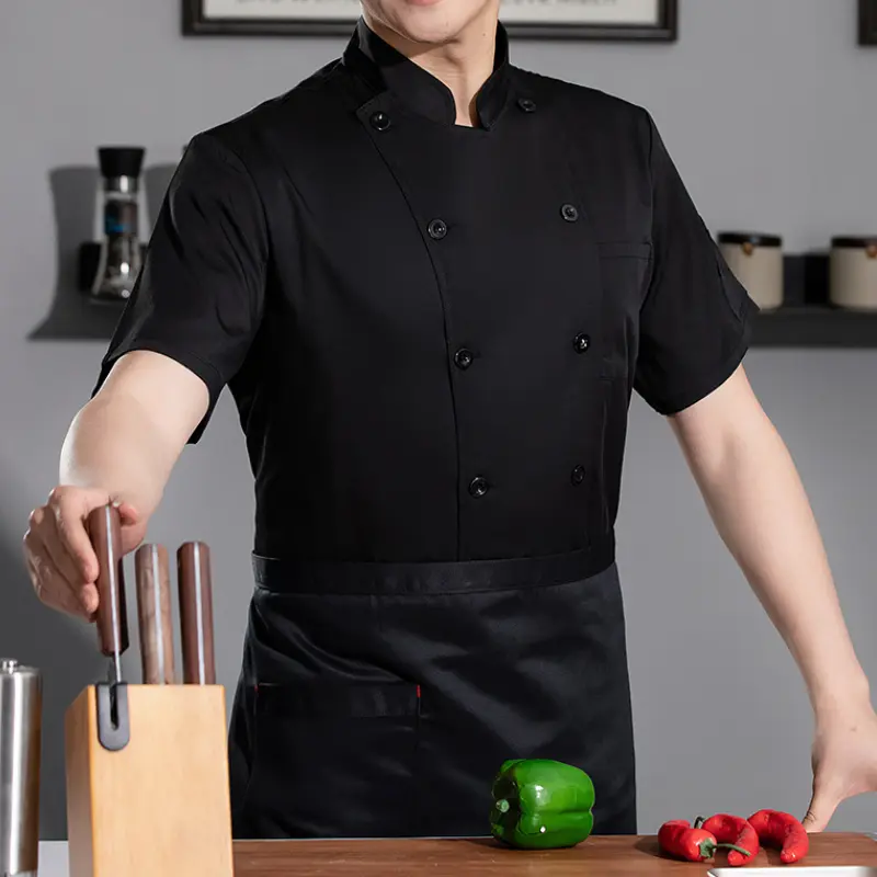 Short Sleeve Chef Shirt Light Blue Men Women Kitchen Pastry Uniform Canteen Restaurant Kitchen Waiter Cook Jacket