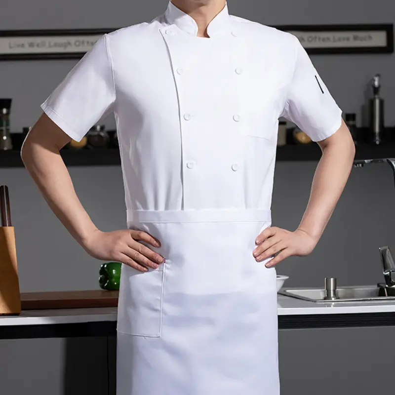 Short Sleeve Chef Shirt Light Blue Men Women Kitchen Pastry Uniform Canteen Restaurant Kitchen Waiter Cook Jacket