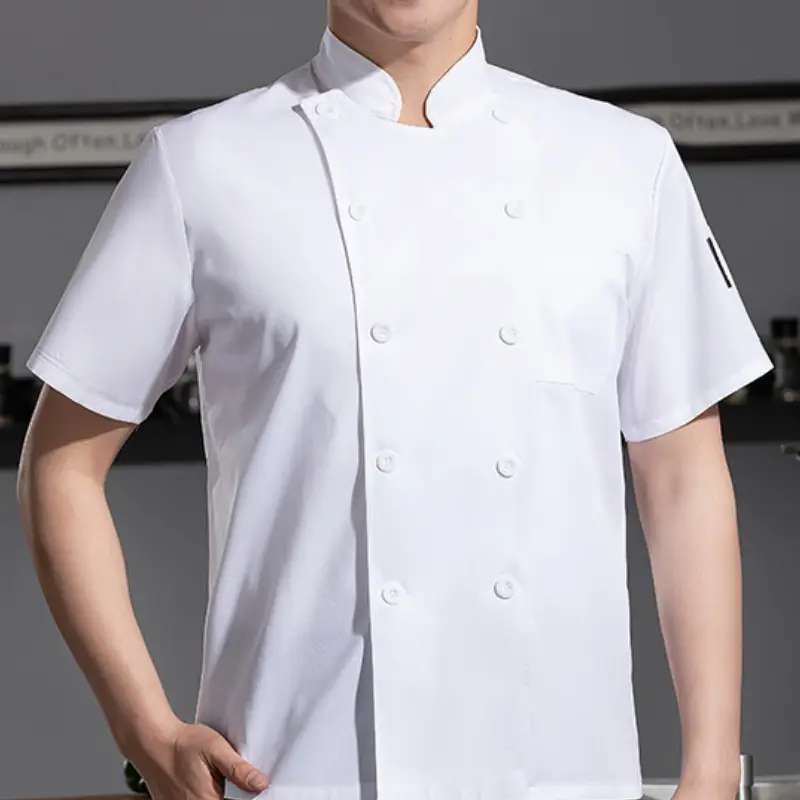 Short Sleeve Chef Shirt Light Blue Men Women Kitchen Pastry Uniform Canteen Restaurant Kitchen Waiter Cook Jacket