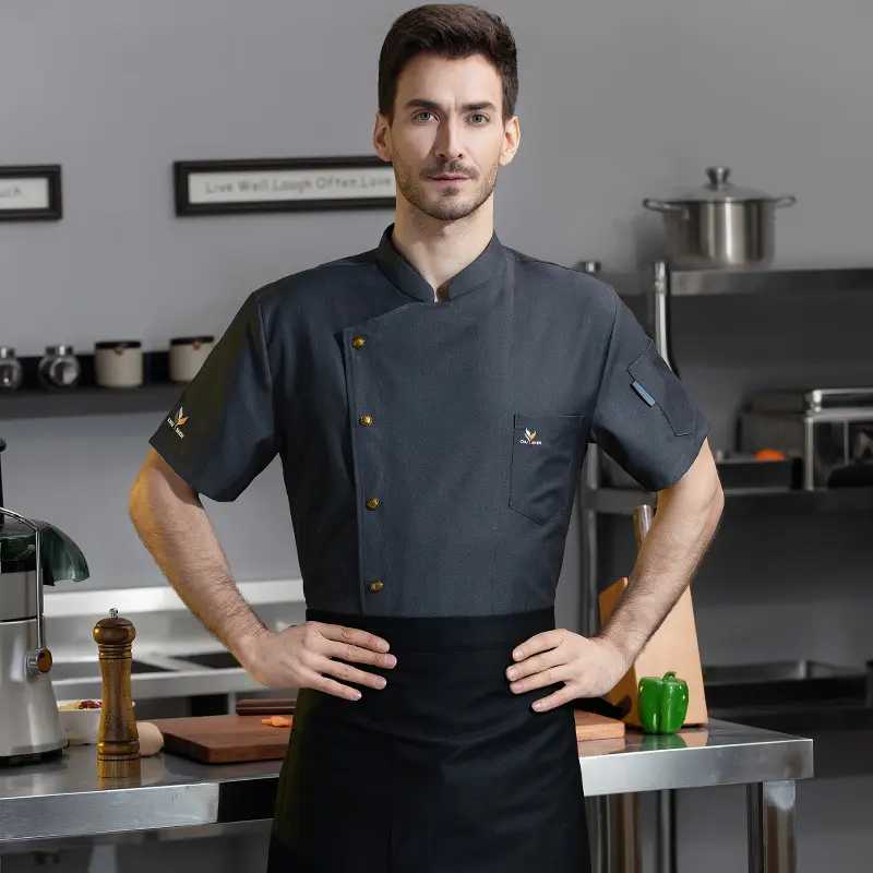 Chef Uniform Short Sleeve Men Women Embroidered Cook Jacket for Bakery Hotel Restaurant Catering Kitchen