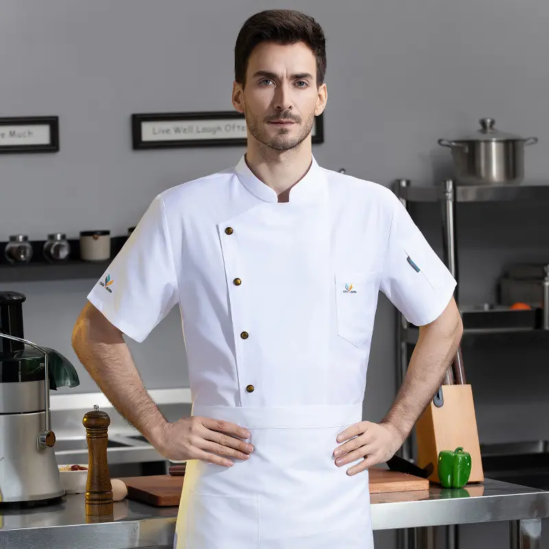 Chef Uniform Short Sleeve Men Women Embroidered Cook Jacket for Bakery Hotel Restaurant Catering Kitchen