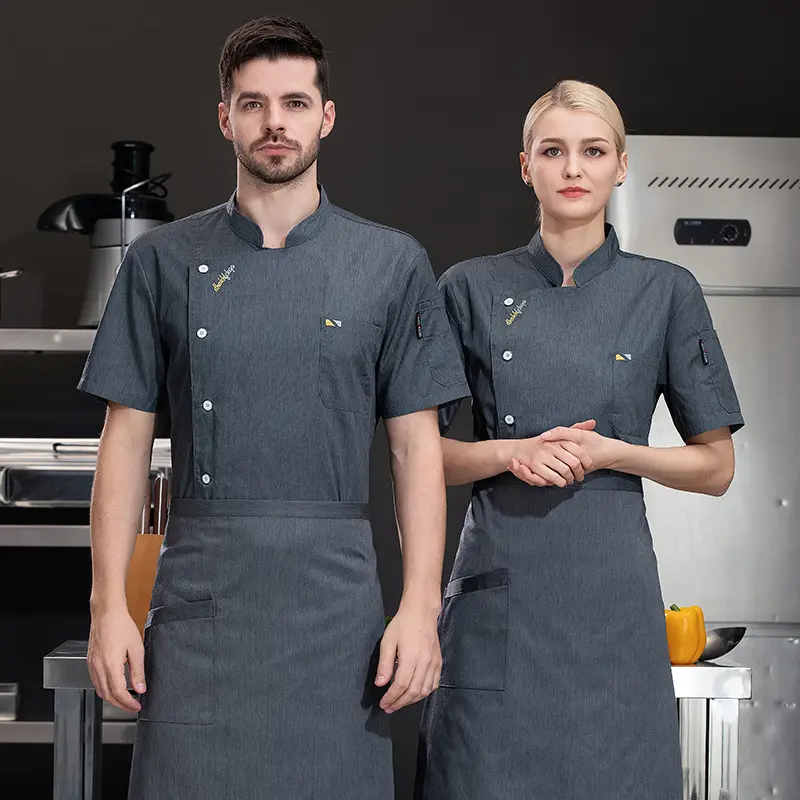 Sort Sleeve Chef Uniform for Men Women Restaurant Hotel Waiter Jacket and Apron