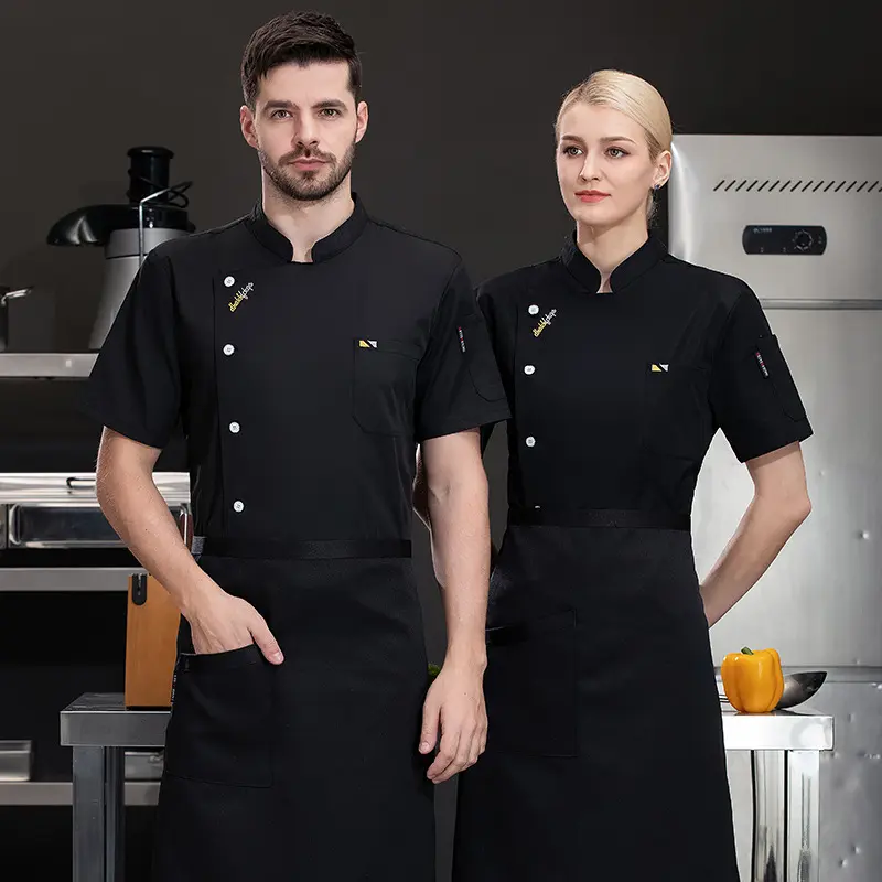 Sort Sleeve Chef Uniform for Men Women Restaurant Hotel Waiter Jacket and Apron