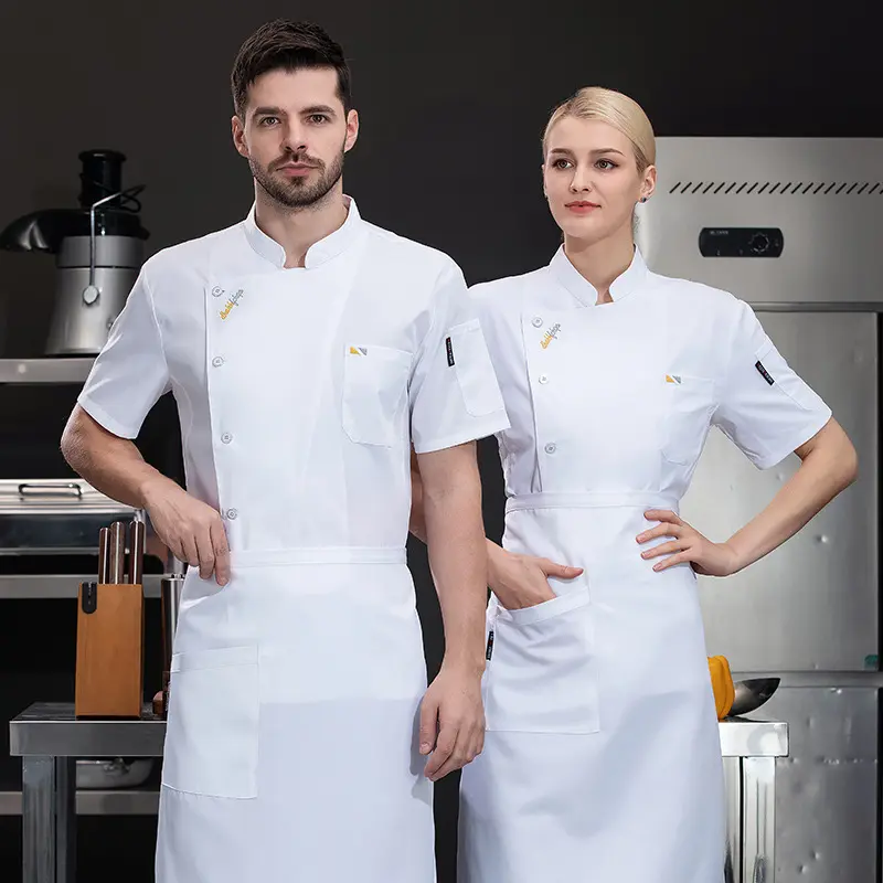Sort Sleeve Chef Uniform for Men Women Restaurant Hotel Waiter Jacket and Apron