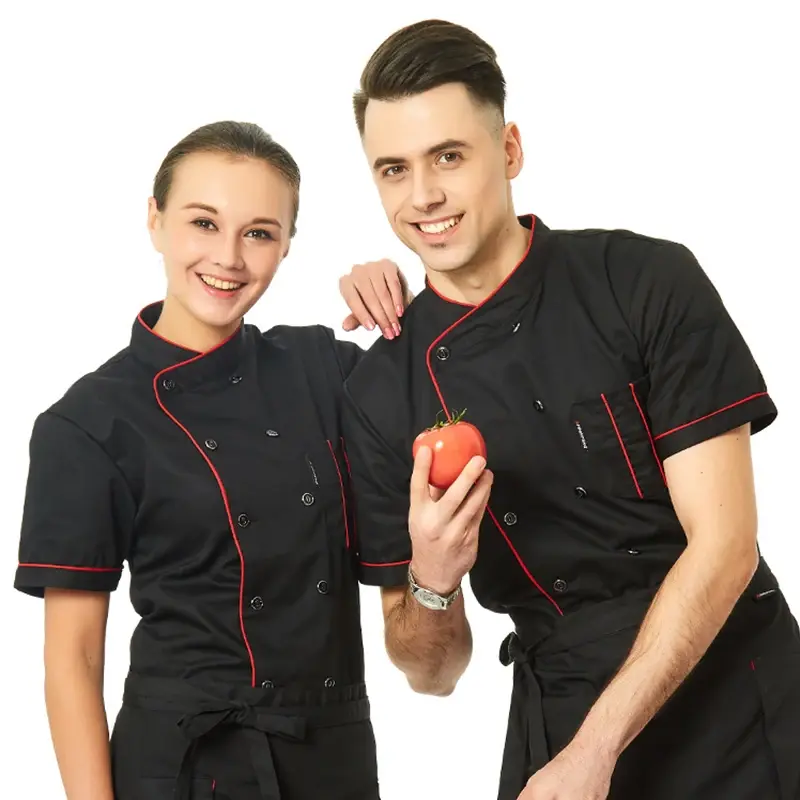 Chef Jacket Men Women Short Sleeve Shirt Kitchen Cook Coat Restaurant Waiter Uniforms