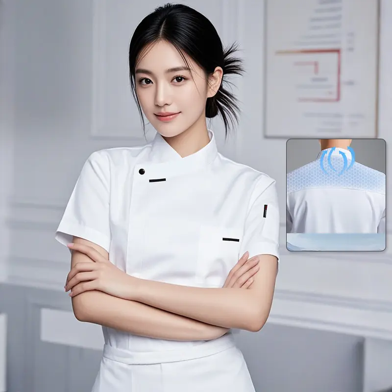Elegant Chef Jacket Women Short Sleeve Kitchen Clothing Women's Summer Cook Uniform Shirt Breathable