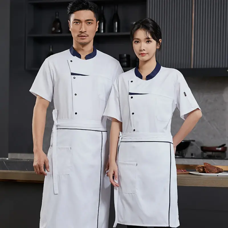 Chef Jacket Men Women Short Sleeve for Hotel Restaurant Kitchen Waiter Baking Bartender Uniforms