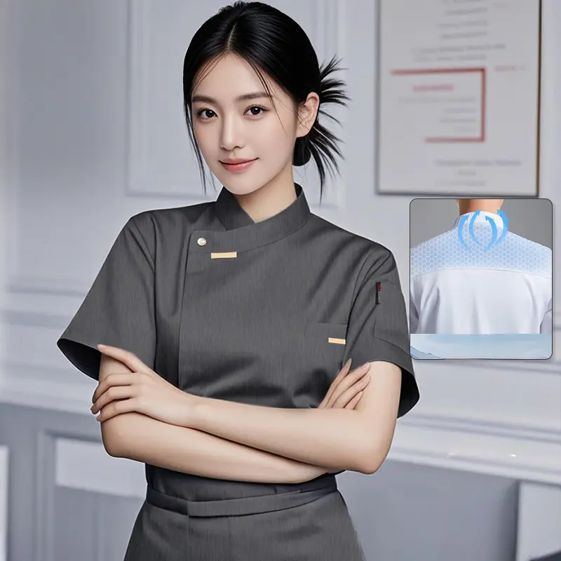 Elegant Chef Jacket Women Short Sleeve Kitchen Clothing Women's Summer Cook Uniform Shirt Breathable