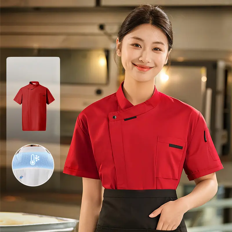 Elegant Chef Jacket Women Short Sleeve Kitchen Clothing Women's Summer Cook Uniform Shirt Breathable