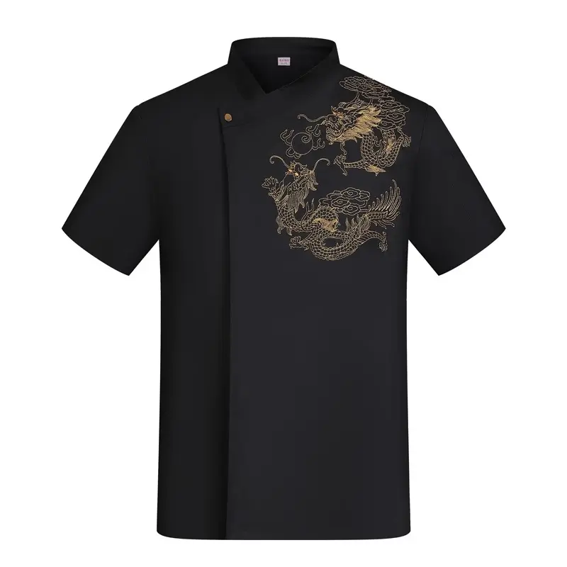 Professional Chef Jacket with Dragon Embroidery for Food Service Uniform Men Women Restaurant Waiter Clothes