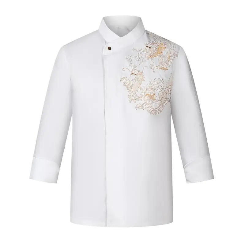 Professional Chef Jacket with Dragon Embroidery for Food Service Uniform Men Women Restaurant Waiter Clothes