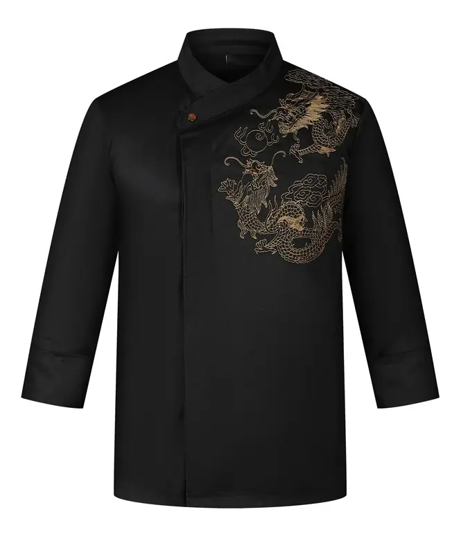 Professional Chef Jacket with Dragon Embroidery for Food Service Uniform Men Women Restaurant Waiter Clothes
