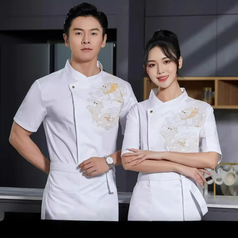 Professional Chef Jacket with Dragon Embroidery for Food Service Uniform Men Women Restaurant Waiter Clothes