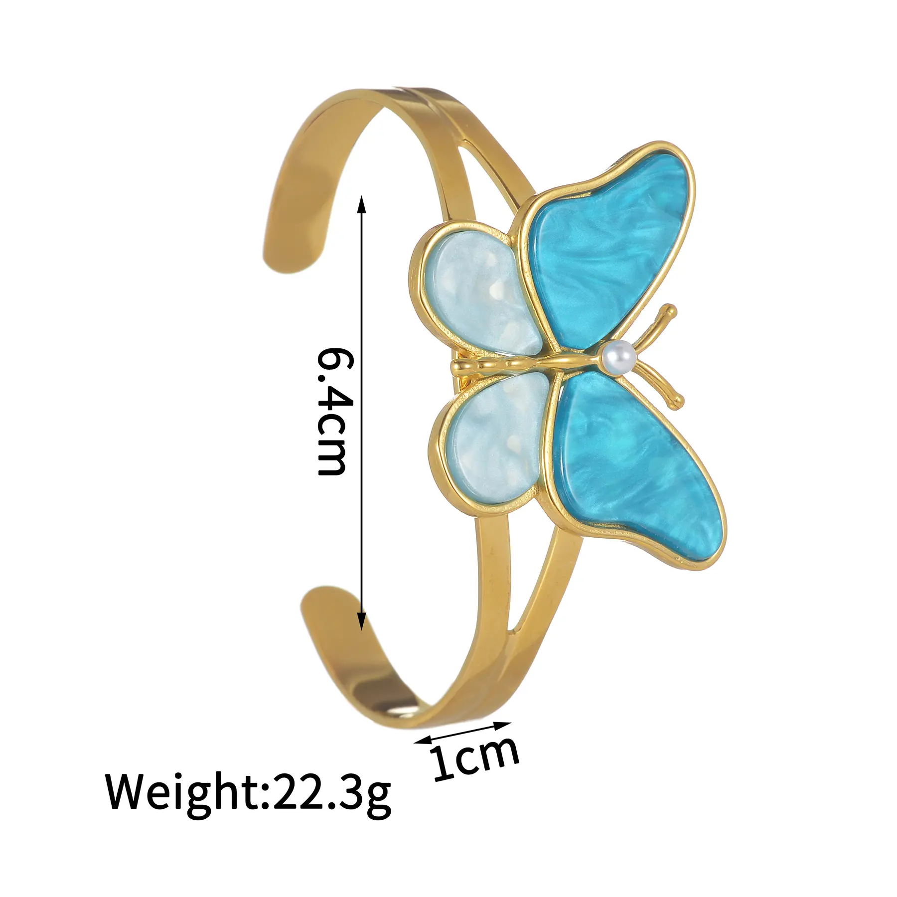 Freeteeme Stylish Colorful Butterfly Cuff Bangle for Women Stainless Steel Inlaid Pearl Open Bracelet Gold Color Birthday Gifts