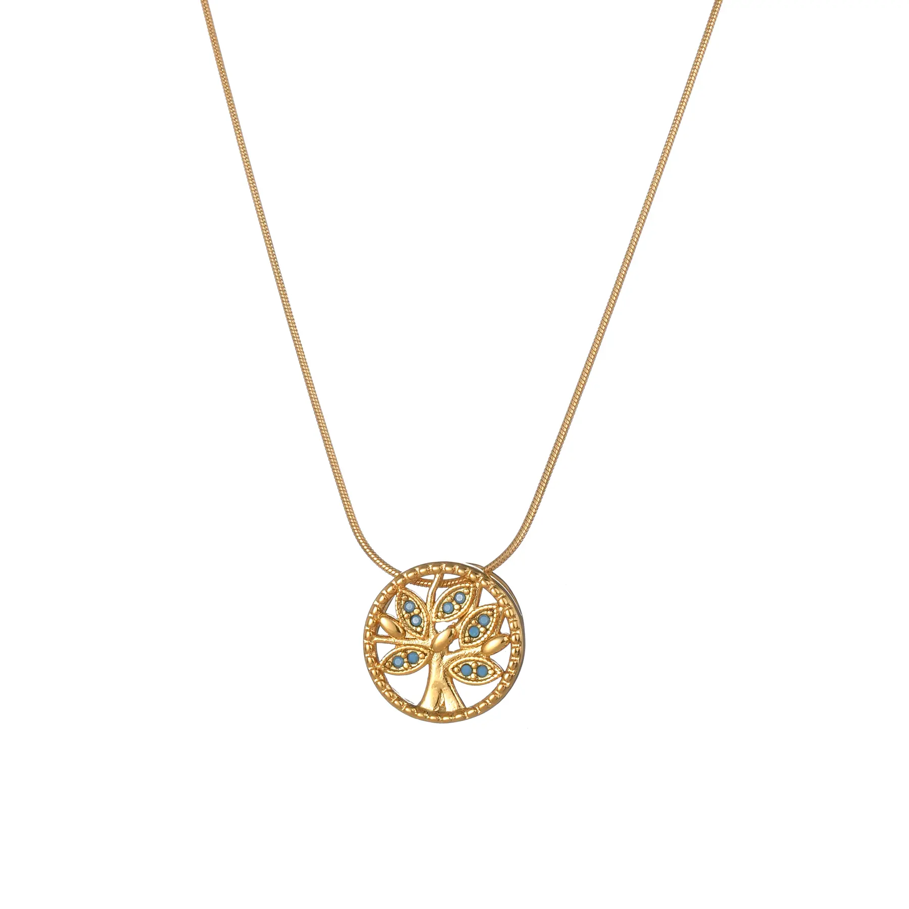 Freeteeeme New Life Tree Necklace for Women Stainless Steel Green Stone Snake Chain Pendant Neck Jewelry Accessories man Gift