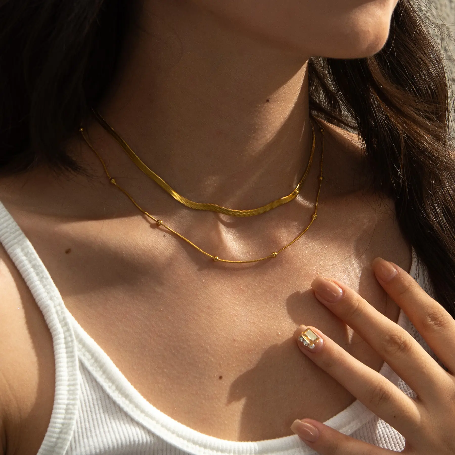 Freeteeme Punk Double Layered Chain Necklace for Women Stainless Steel Clavicle Blade Snake Link Chain Choker Jewelry Gift 2025