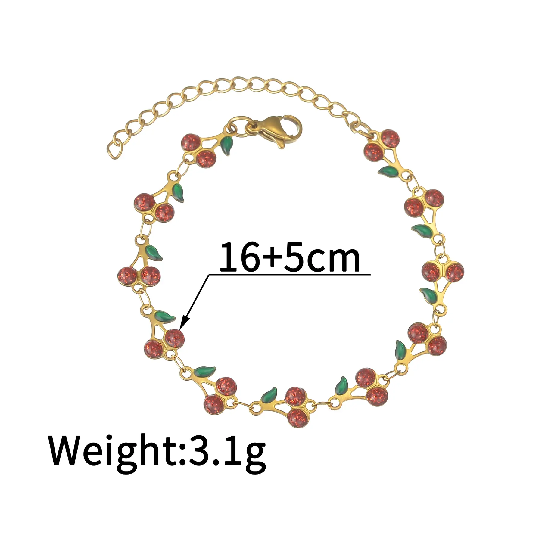 Freeteeme Retro Sweet Cherry Bracelet For Women Girl Bohemian Stainless Steel Bracelet Party Holiday Stylish Summer Jewelry Gift