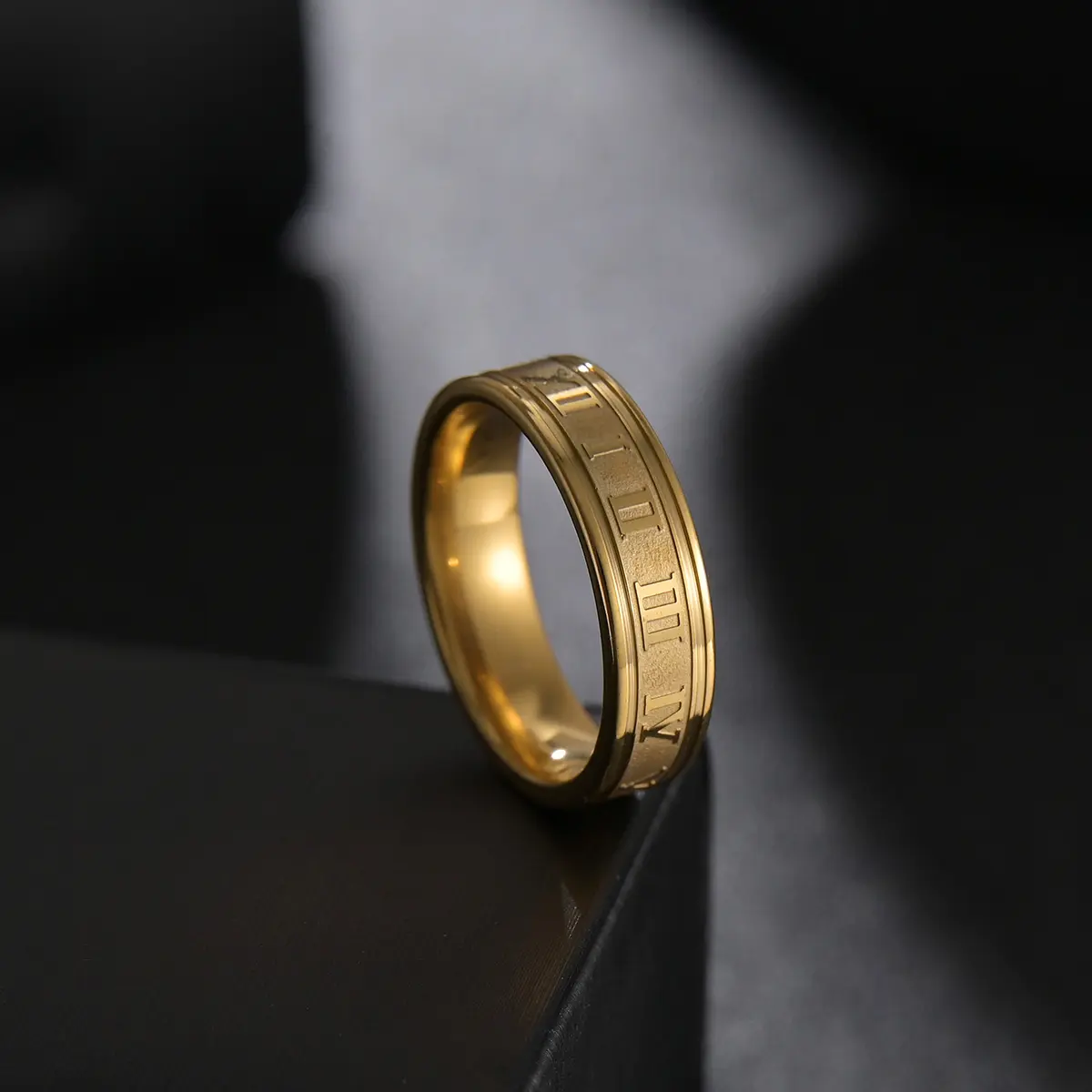 Freeteeme Vintage Roman Numbers 6mm Width Ring Wedding Fashion Stainless Steel Couple Rings for Woman Men Jewelry Birthday Gifts