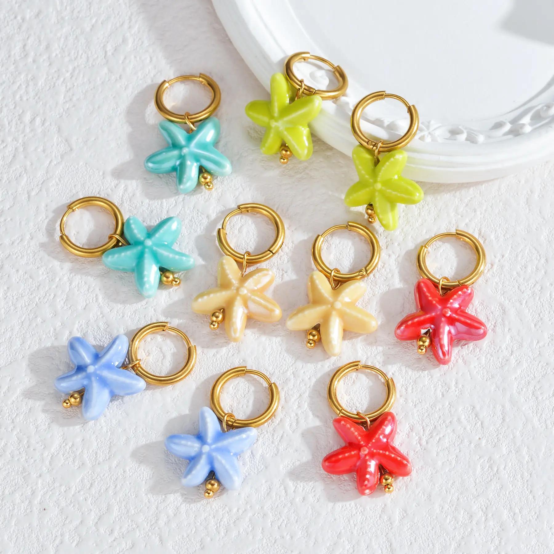 Freeteeme Lovely Various Style Dangle Earrings Cute Cherry Fish Starfish Charms Cute Ear Clip Gold Color Jewelry Birthday Gifts