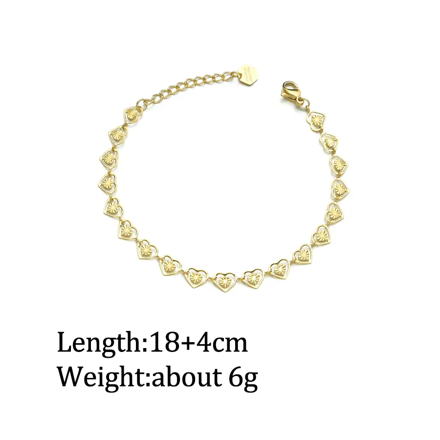 Freeteeme High Quality Gold Plated Hollow Heart Bracelet for Women  Stainless Steel Charm Wedding Party Jewelry Birthday Gift