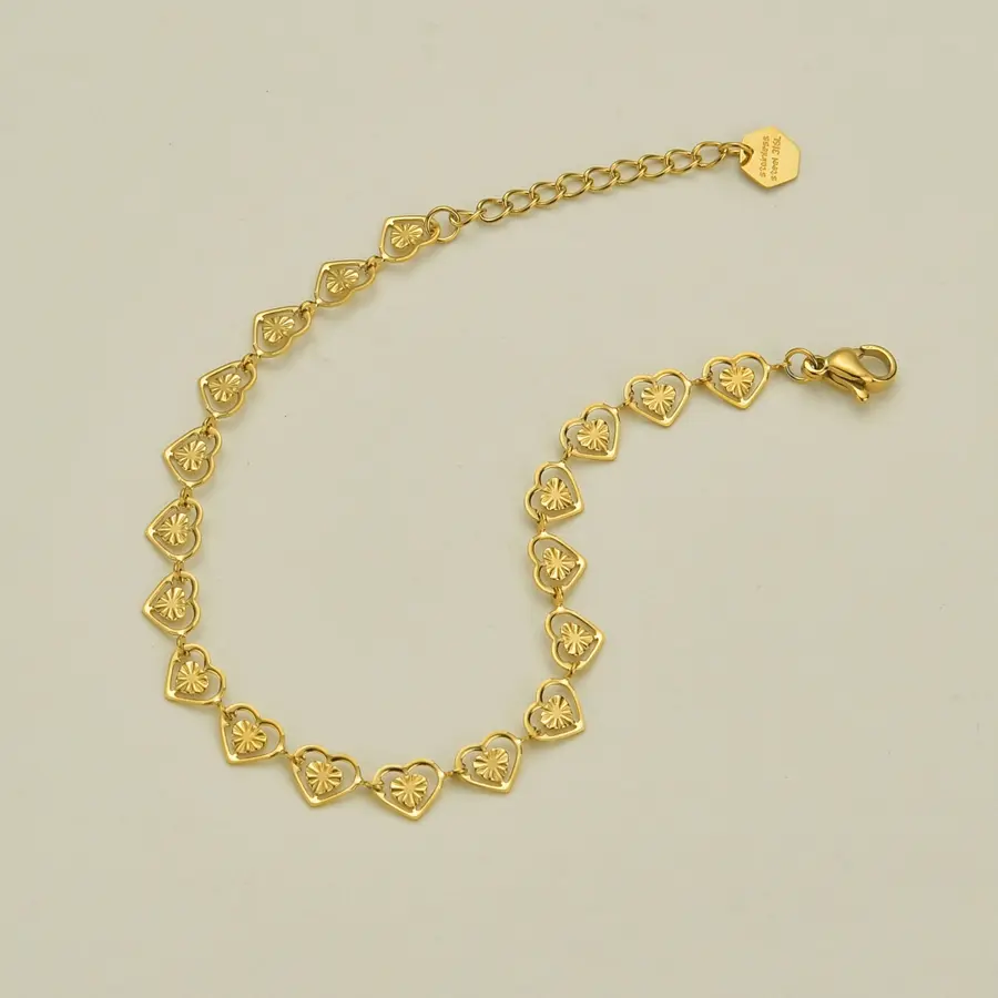 Freeteeme High Quality Gold Plated Hollow Heart Bracelet for Women  Stainless Steel Charm Wedding Party Jewelry Birthday Gift