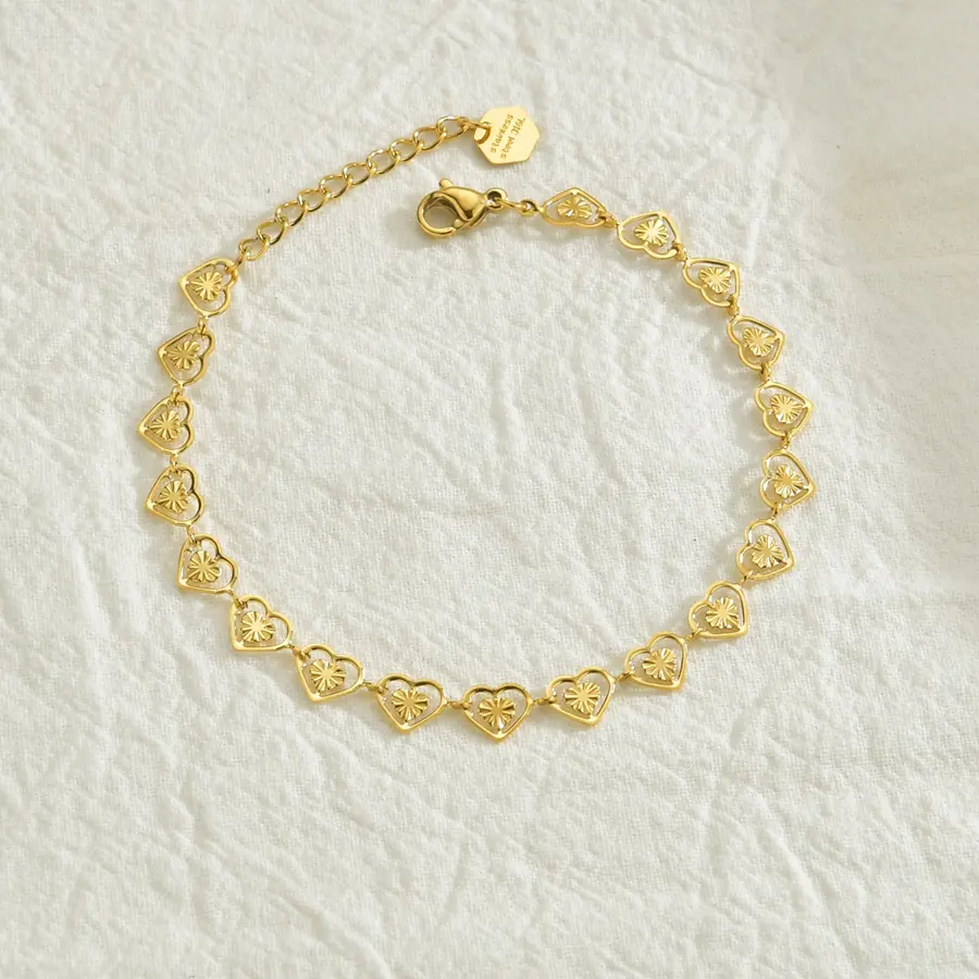 Freeteeme High Quality Gold Plated Hollow Heart Bracelet for Women  Stainless Steel Charm Wedding Party Jewelry Birthday Gift