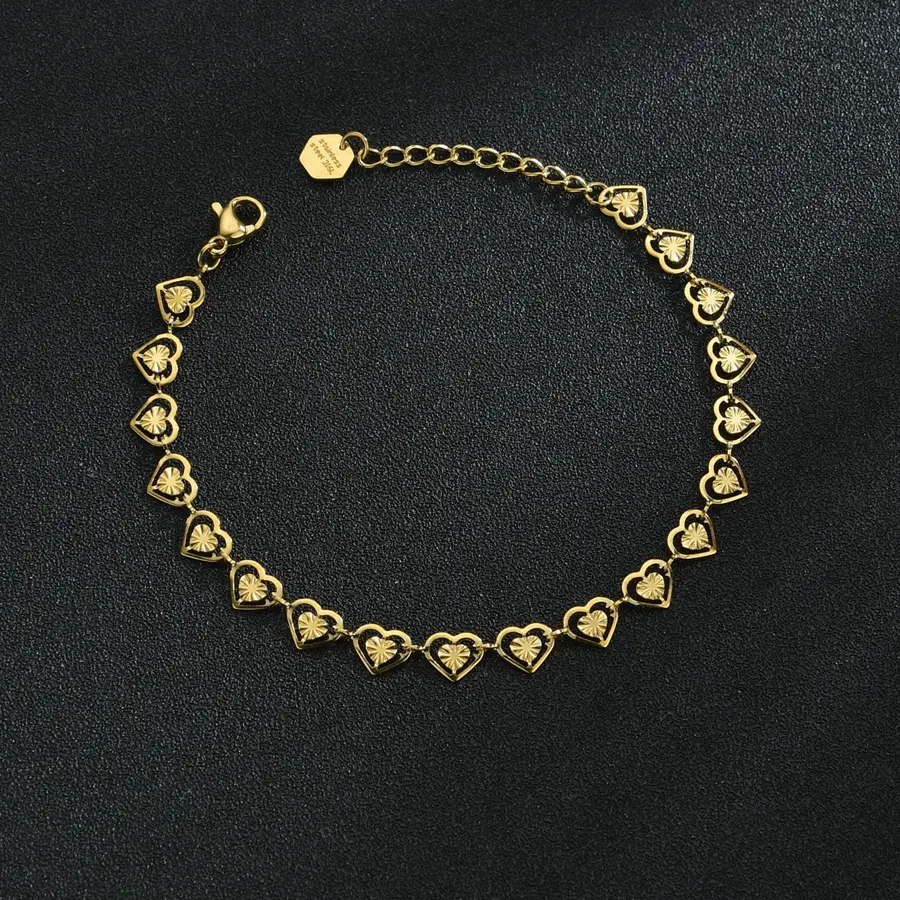 Freeteeme High Quality Gold Plated Hollow Heart Bracelet for Women  Stainless Steel Charm Wedding Party Jewelry Birthday Gift