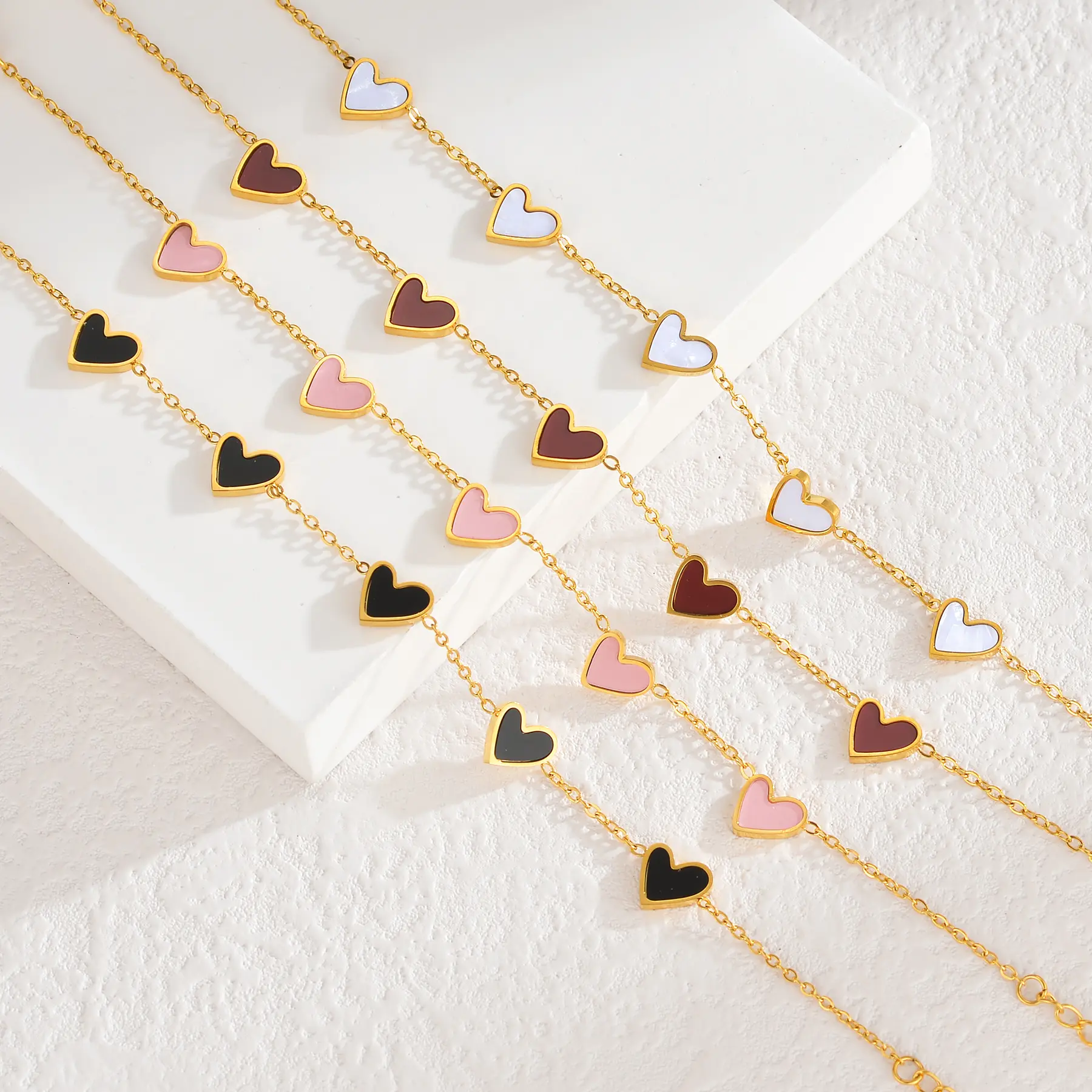 Freeteeme Colorful Oil Drop Heart Women's Chain Bracelet Stainless Steel Minimalist Bracelet Charm Daily Jewelry Birthday Gift