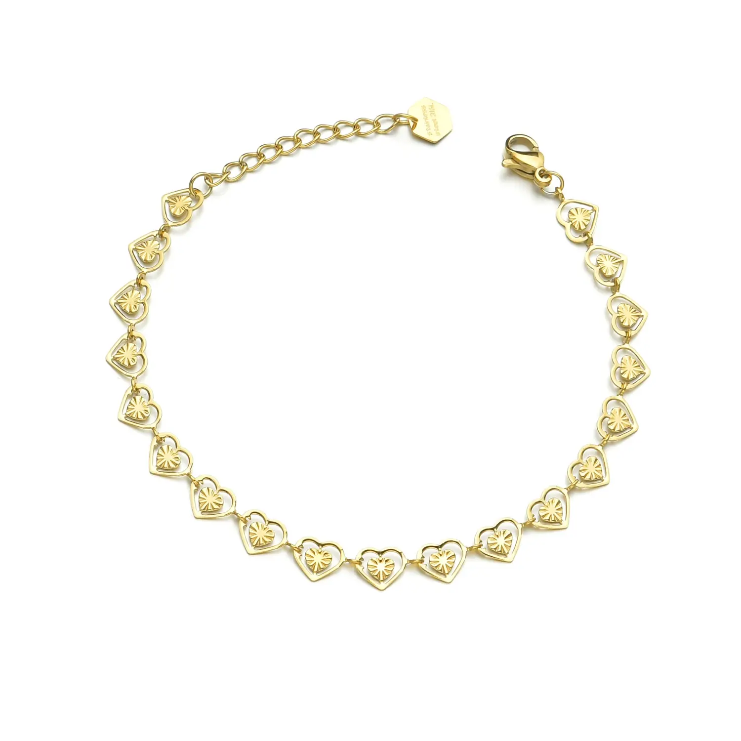 Freeteeme High Quality Gold Plated Hollow Heart Bracelet for Women  Stainless Steel Charm Wedding Party Jewelry Birthday Gift