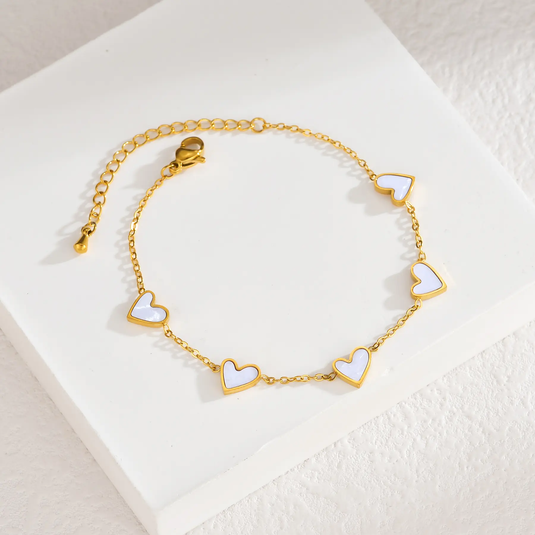 Freeteeme Colorful Oil Drop Heart Women's Chain Bracelet Stainless Steel Minimalist Bracelet Charm Daily Jewelry Birthday Gift
