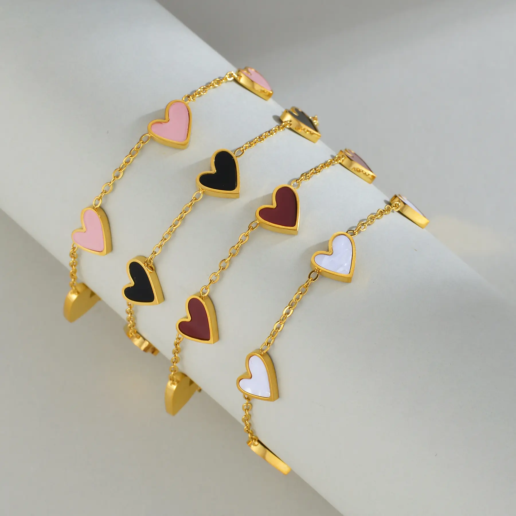 Freeteeme Colorful Oil Drop Heart Women's Chain Bracelet Stainless Steel Minimalist Bracelet Charm Daily Jewelry Birthday Gift