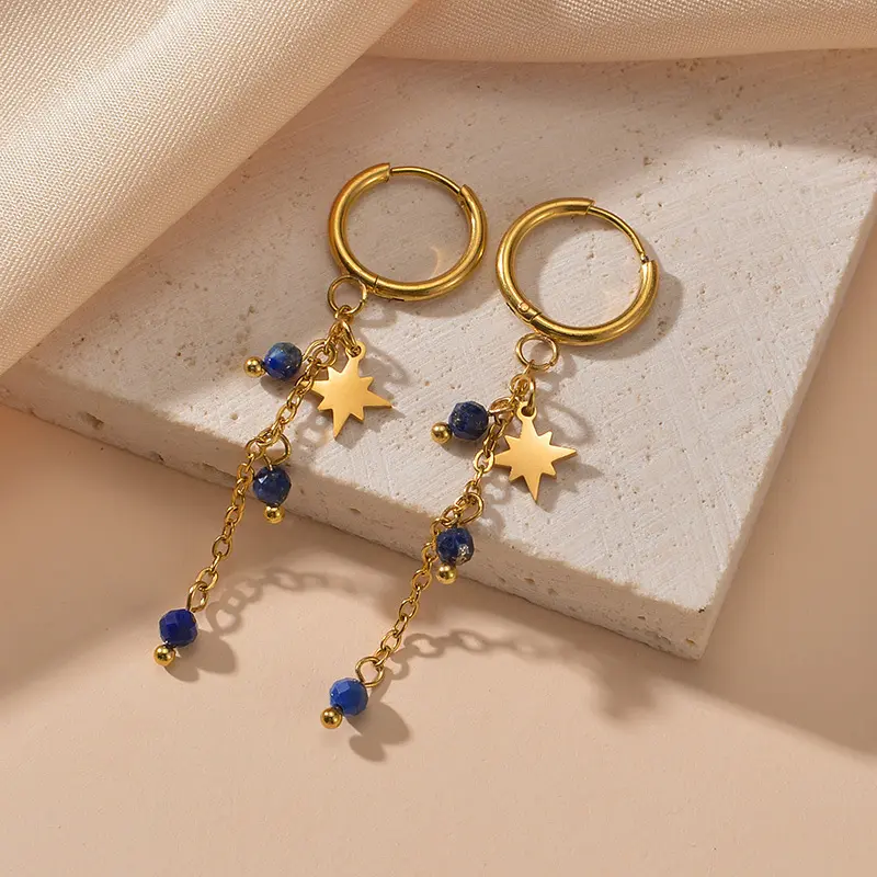 Freeteeme Bohemia 4 Colors Beads Tassel  Earrings for Women Mom  Stainless Steel Star Dangle Earrings Birthday Jewelry Gifts