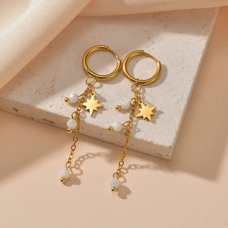 Freeteeme Bohemia 4 Colors Beads Tassel  Earrings for Women Mom  Stainless Steel Star Dangle Earrings Birthday Jewelry Gifts