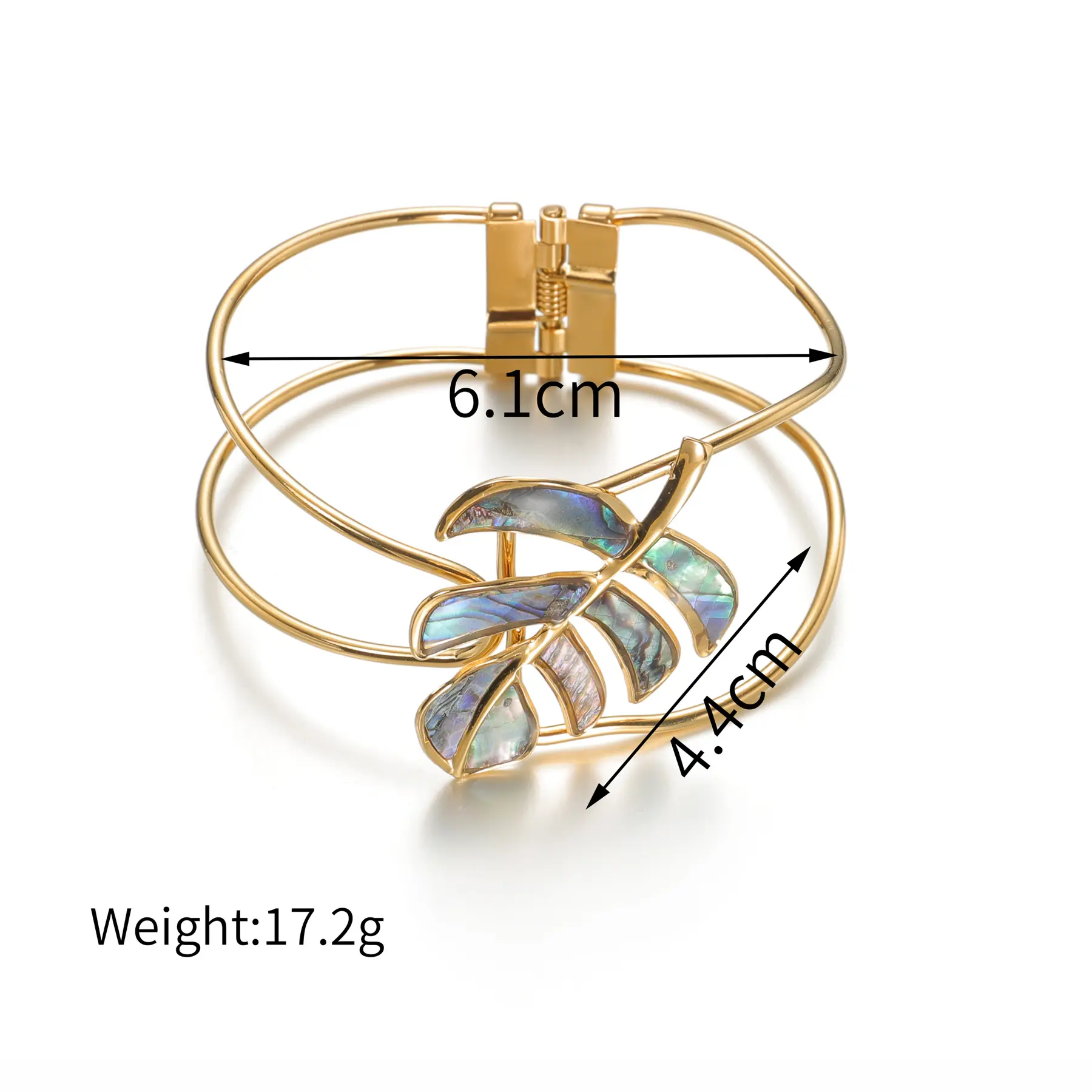 Freeteeme Exaggerated Colorful Leaf Shaped Shell Bangle Couple Gold-plated Stainless Steel Hollow Buckle Bracelet Jewelry Gift