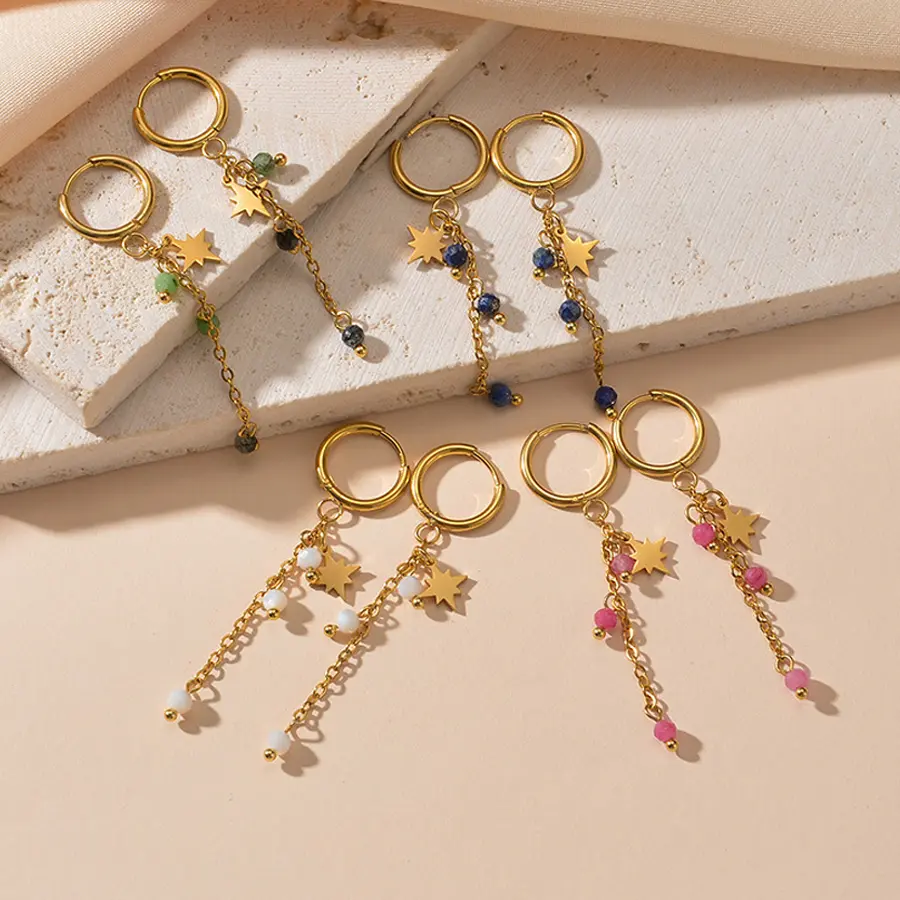 Freeteeme Bohemia 4 Colors Beads Tassel  Earrings for Women Mom  Stainless Steel Star Dangle Earrings Birthday Jewelry Gifts