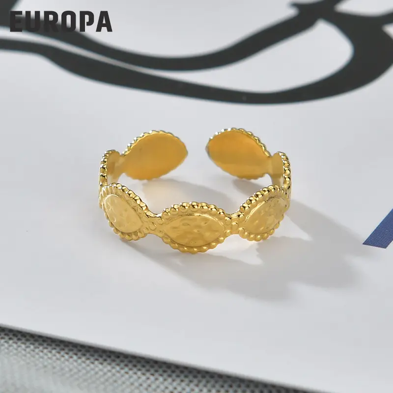 Freeteeme French Style Geometric 14K Gold-plated Ring for Women Stainless Steel Adjustable Open Ring Trendy Jewelry Party Gifts