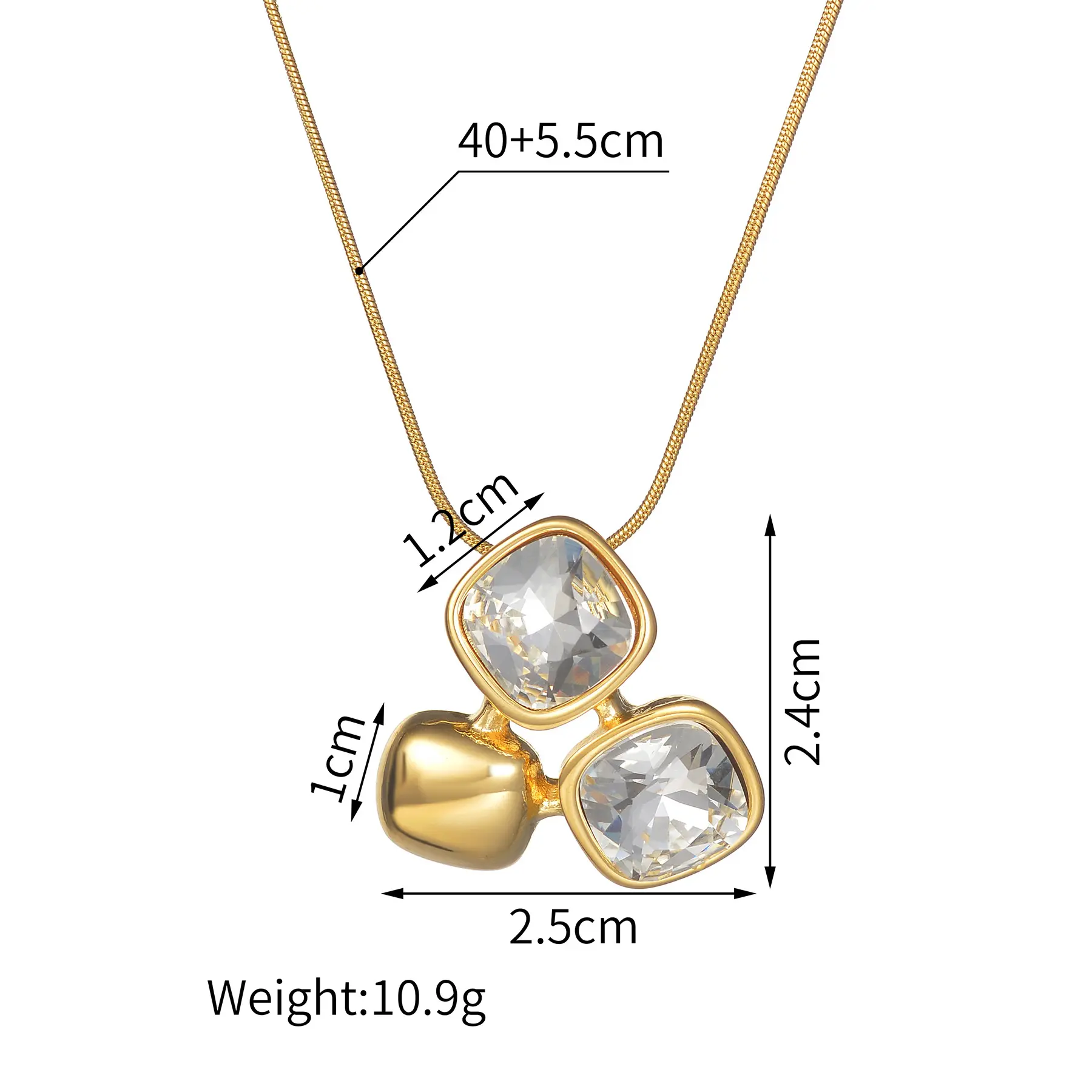 Freeteeme Square Zirconia Stud Earrings Necklace For Women Gold Color Stainless Steel Bling Rhinestone Jewelry Set Couple Gift