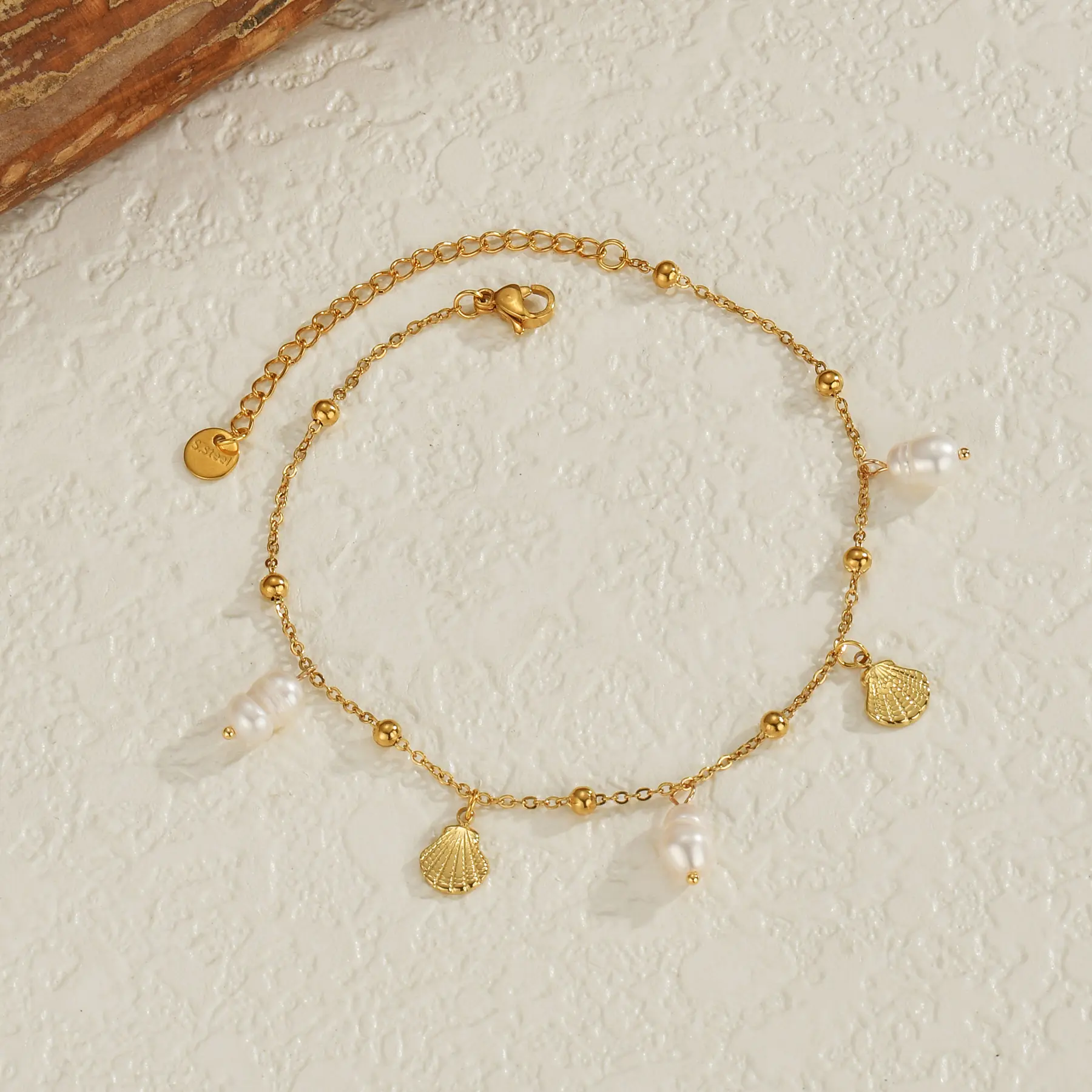Freeteeme Fashion Shell Imitation Pearl Anklets for Women Stainless Steel Double Layered Cross Foot Chain Jewelry Holiday Gift